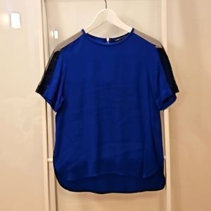 Blue boxy top with mesh detail M